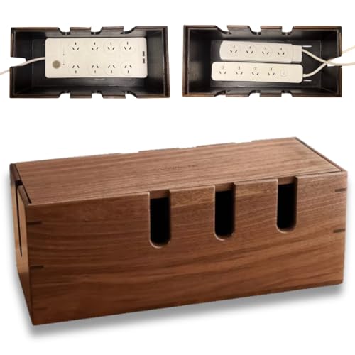 Kitsphere Large Wooden Cable Management Box – 35 x 13 x 16 cm Cords Organiser for Power Board & Surge Protectors – Wire Organizer Box for Desk, TV Unit & Computer Desk