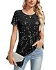 MINTLIMIT Glitter Sequined Top Women Fully Lined T Shirt Sparkling Short Sleeve Round Neck (Black XL) #4