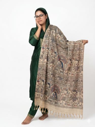 Image of Present Khadi cotton Madhubani print dupatta and body print for woman & girls. Dupatta for Women | 2.5 Meter loom product Cotton Dupatta | multicolored Traditional Ethnic wear dupatta