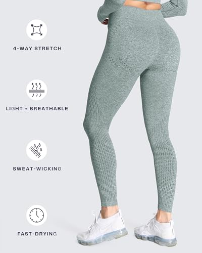 Aoxjox Women's High Waist Workout Gym Vital Seamless Leggings Yoga Pants 24'' (Khaki Marl, Small) - Thumbnail 5