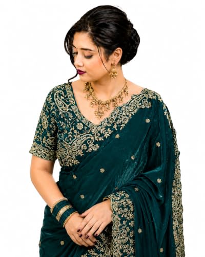Image of DESTY Saree with Intricate Gold Embroidered Border & Designer Blouse