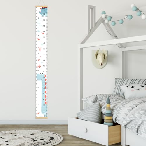 Aolso Kinder Messlatte, Größenmesser für Kinder, Massband Kinder, Baby-Wachstumstabelle, Wandbehang-Wachstumstabelle, Dekoration Kinderzimmer, Messlineal für Babys, Mädchen, Jungen (Dinosaurier)