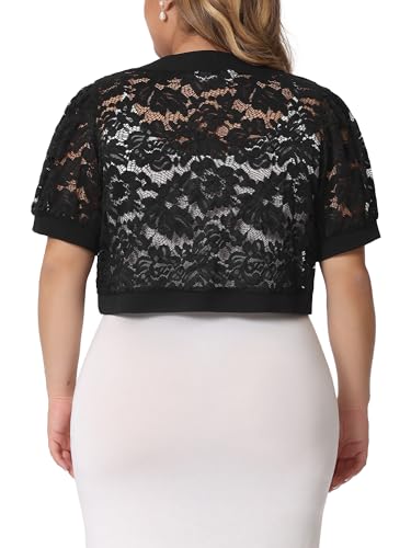 Agnes Orinda Plus Size Cropped Cardigans for Women Open Front Short Sleeve Floral Lace Sheer Bolero Shrugs for Dresses4