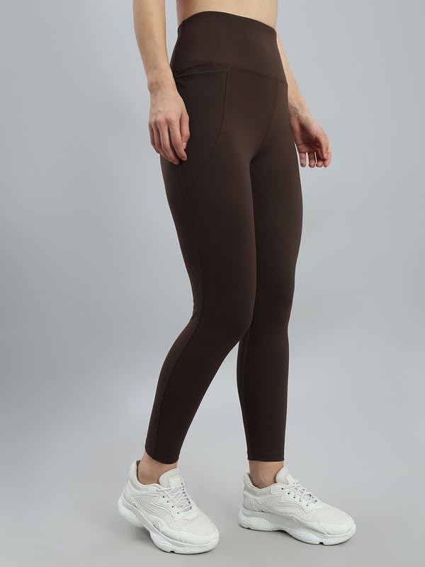 Image of GO COLORS Solid Nylon Stretch Ankle Length Training Tights | High Rise, Side Pockets