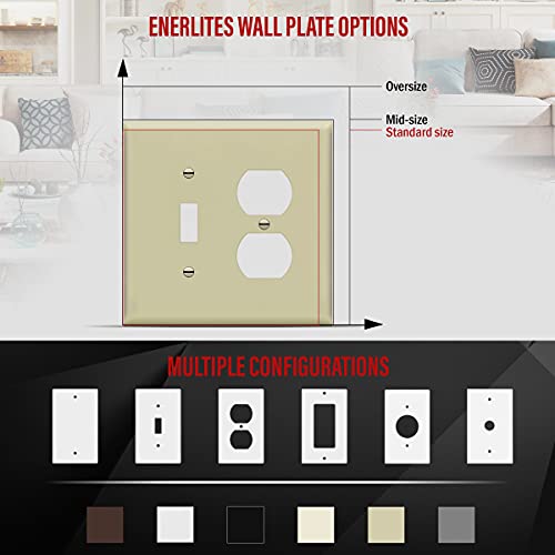 Image of ENERLITES Combination Toggle Light Switch /Duplex Receptacle Outlet Wall Plate, Corrosive Resistant, Midway Size 2-Gang 4.88 inch x 4.92 inch, 881121M-I