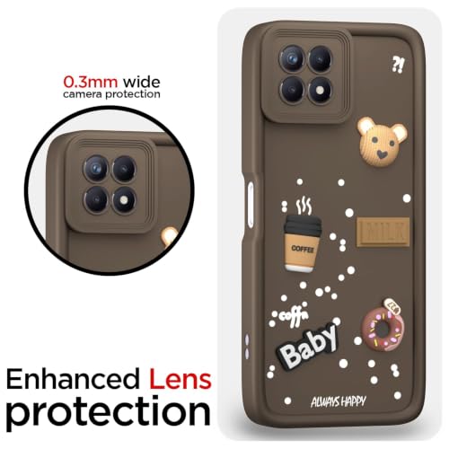 Image of Bintage Cute Fun Taddy Cartoon 3D Ball Bear Milk Donut Coffee Cup Silicon Case Full Body & Camera Protection Back Cover Compatible for Realme 8i - Brown