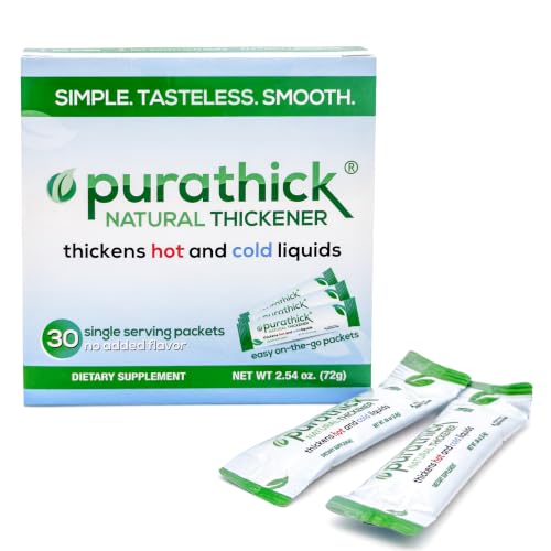 Purathick Natural Thickener Box of 30 Individual Serving Sticks, Thickens Hot and Cold Liquids for People with Dysphagia (1 Box)