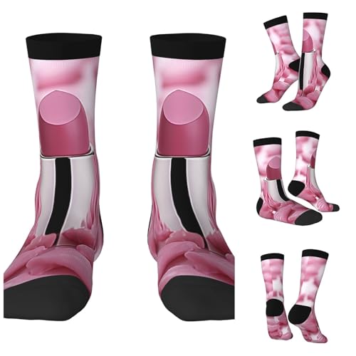 LZQPOEAS Lipstick Pattern Athletic Socks Unisex Cushioned Crew Socks Hiking Running Calf Sock Soft Above Ankle Sock