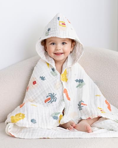 Image of Muslin Baby Hooded Towel 43 x 43 Inch (Botanical)