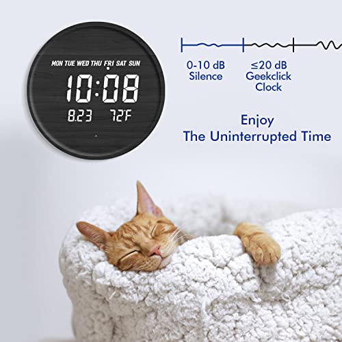 Smart Digital Clock Lighted Silent Led Wall Clock Large Display Modern Non Ticking Wooden Clock With Temperature 12/24H Time Clocks For Living Room Bedroom Office Kitchen Classroom Decor 12 Inch #TOP3
