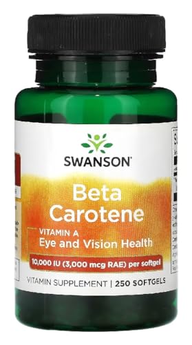 Swanson - BETA CAROTENE 10000IU 3000MCG | Beta-Caroteno de Alta Potencia | Suplemento vitamínico para ojos y piel - 250 cápsulas