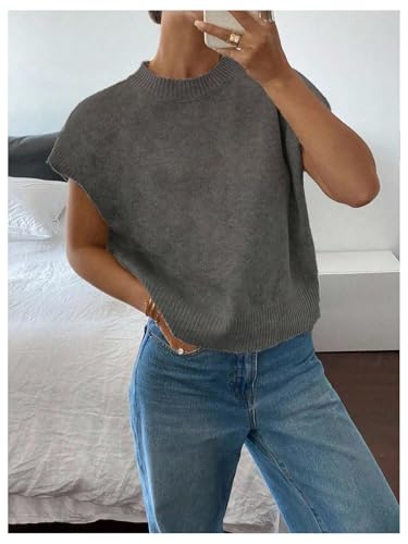 Image of SOLY HUX Women's Short Sleeve Sweater 3D Floral Sweaters Pullover Tank Tops Knit Vest Trendy Fashion Clothing