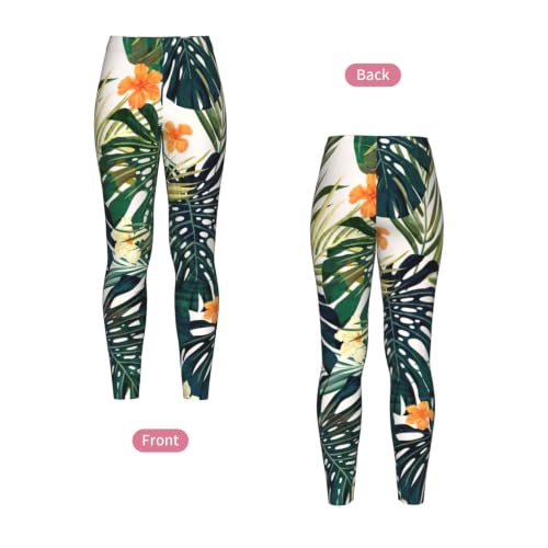 Leggings tropicales de verano con estampado de hojas de palma para mujer running 4