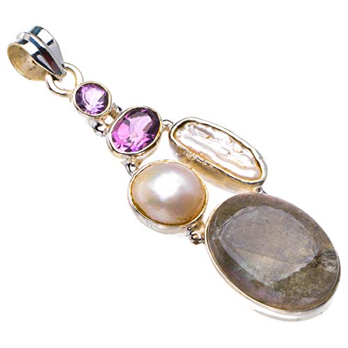 Pendentif en labradorite de feu bleu et argent 925 fait main haut de gamme