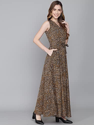 Image of Rudraaksha Women's Printed Maxi Dress Sleeveless Fit & Flare Long Dress || Western Dress for Women || Stylish Maxi Dress Dress || Summer Dress || Boho Printed Dress for Women