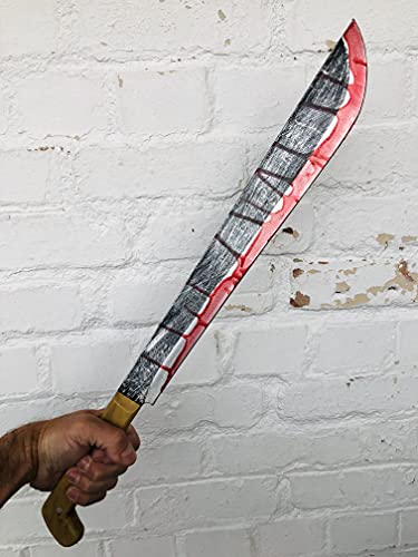 BLOODY MACHETE Fake weapon Full Size Scary Blood Stained JASON KNIFE Halloween Accessories Realistic Foam Prop Costume Weapons Full Size Cosplay Jungle Blade Crocodile Hunter
