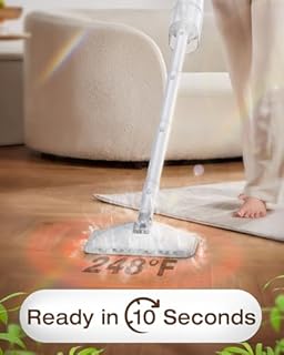 LABIGO 10-in-1 Steam Mop with Detachable Handheld Steamer, 350ml Tank, 10s Heat-Up, 248°F Steam Cleaner, 3-Level Control and Swivel Head for Floors, Carpets, Tiles, BBQ grill Multi-Surface Clean White