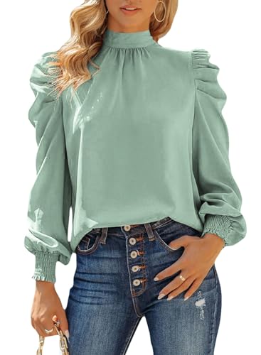Dokotoo Womens 2024 Long Sleeve High Neck Puff Long Sleeve Casual Loose Shirts Tops and Blouses