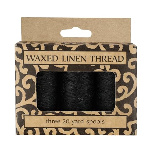 Lineco Waxed Genuine Linen Thread, 20 Yards, Pack of 3 Spools: Black (BBHM209) LIN-BBHM209