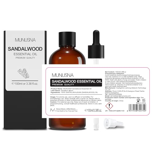 Sandalwood Essential Oil, MUNUSNA 100% Natural Sandalwood Oils for Aromatherapy Skin Hair Care, Pure and Natural Essential Oils for Aroma Diffuser, Candle Making, Soaps, 100ml - Image 8
