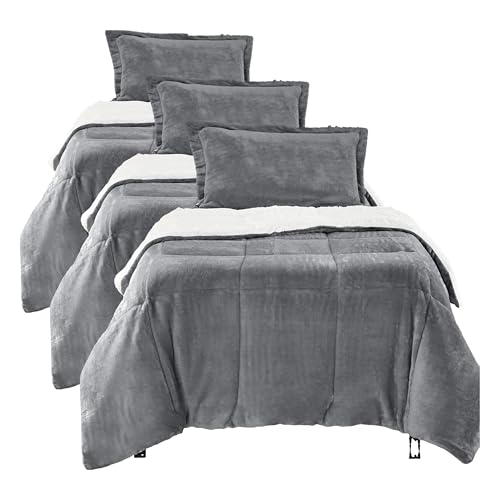 Image of Amazon Basics Bedding Set, Twin, Charcoal | Micromink Sherpa | Solid | 2 Piece, Pack of 3