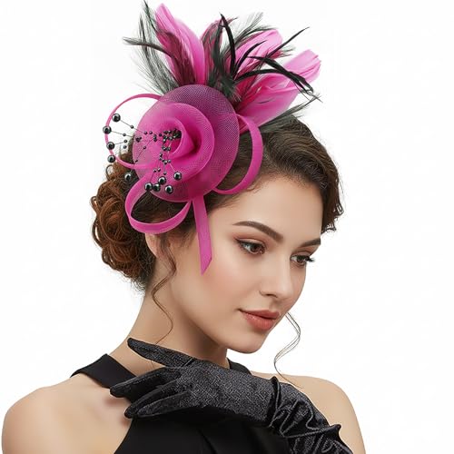 Image of DRESHOW Fascinators Hats for Women Tea Party Fascinator Hats Vintage 50s Headwear Cocktail Wedding Church Derby Hat