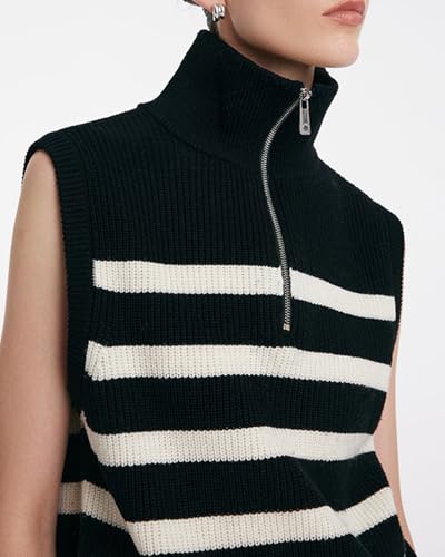 Image of Kedera Women's Striped Sweater Vest V Neck Sleeveless Work Sweater Quarter Zip Knit Vest Top 2024 Trendy Office Outfits