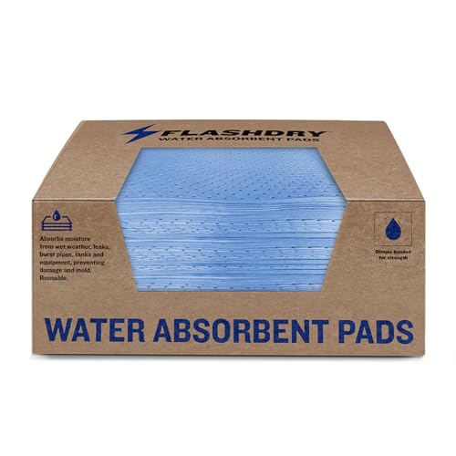 FlashDry Water Absorbent Pads 50 per Box, 17.5"x13.5" - Reusable and Hand Wringable Pads - Ideal for Water Leaks, Spills, Storm Damage Cleanup - Perfect for Basements, Garages, and Under-Sink Cabinets