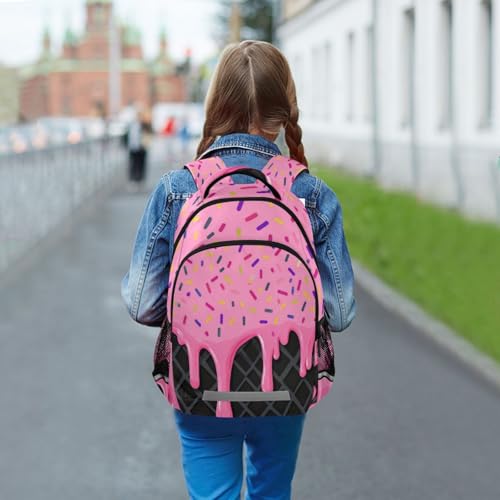 Image of Pink Black Ice Cream Cute Backpacks with Chest Strap,Lightweight Bookbags 17 Inch, Casual Daypack Bags