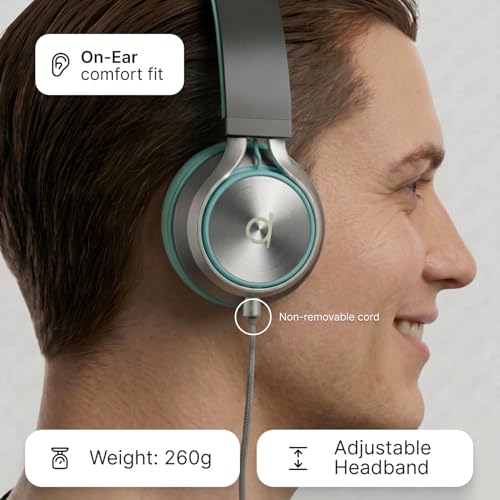 Image of ARTIX CL750 Noise Isolating Wired Headphones with Mic | Foldable On Ear Stereo Audio Headset for Music, Gaming & Online Classes (Turquoise 3.5mm Jack)