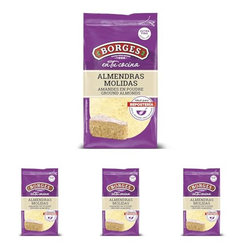 Borges - Harina de Almendras Fina Óptima para Repostería - Borges en tu cocina - Con Vitamina E, Fósforo, Magnesio, Hierro y Calcio, sin Gluten - Paquete 200 gr (Paquete de 4)