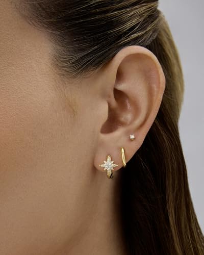 PAVOI 14K Gold Plated Sterling Silver Posts Small Huggie Hoop Earrings for Women - Trendy Celestial North Star, Butterfly, Heart Hoop Earrings - Cubic Zirconia Cute Gold Motif Jewelry2