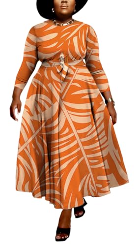 Image of BFFBABY Women's Wrap V Neck Plus Size Maxi Dresses 3 /4 Sleeves Chain Floral Printed Swing Dress with Belt