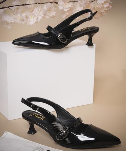 Image of JM LOOKS Women Pointed Toe Slingback Kitten Heels Fashion Buckle Strap Elegant Dress Pumps Shoes