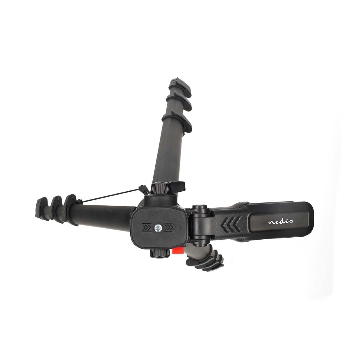 Nedis Trépied de Voyage léger pour Appareil Photo et Smartphone, Hauteur réglable de 160 cm, tête panoramique et inclinable, Support de téléphone et Sac de Transport Inclus, Noir