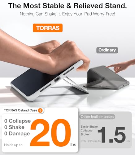 Image of TORRAS Ostand K1 Guardian for iPad Air 11 inch Case M4 /M3 /M2 (2026 /2025 /2024), Ultra Stable Stand, Multiple Adjustable Viewing Angles, Slim Protective Kickstand Cover with Pencil Holder, White