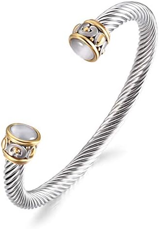FEEL STYLE Twist Cable Bangle Wire Cuff Bracelet Designer Inspired Classic Women Silver Plated and 18k Gold Bangle Jewelry for Christmas Day Gifts
