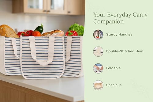 Image of Best Canvas Grocery Shopping Bags - Cloth Grocery Tote Bags - Reusable Cotton Grocery Tote Bags with Bottle Sleeves