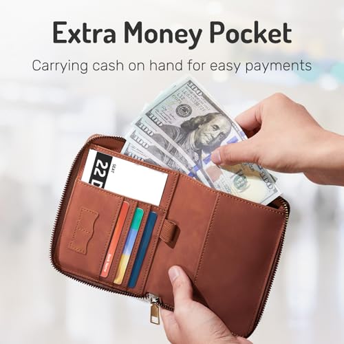 Forvencer Passport Holder Cover with Safe Zipper Closure, Premium Passport Wallet for Travel, Sleek RFID Blocking Card Case, Waterproof Travel Accessories for Men, Brown3