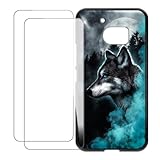 UOGNADGD Compatible with HTC 10 Case Colorful Custom Cover with 2 Pack Tempered Glass Screen Protectors - Shockproof Scratch-Resistant (Wolf 1)