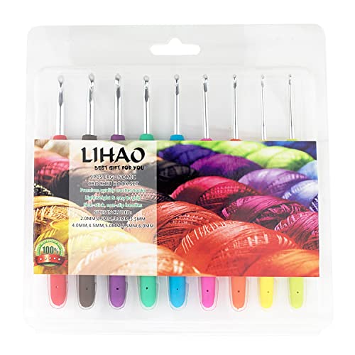 Häkelnadel Set von Lihao mit 9 Aluminium Nadeln und Gummigriffen