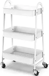 Prateleira carrinho organizador de metal multiuso 3 andares com rodinhas Branca GH209
