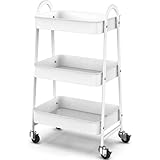 Prateleira carrinho organizador de metal multiuso 3 andares com rodinhas Branca GH209