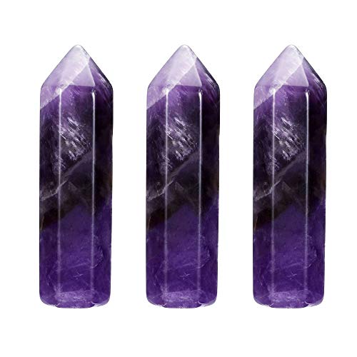 CrystalTears 3pcs Amethyst Healing Crystal Wands 2.2