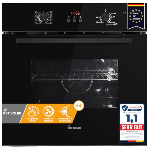 KKT KOLBE Einbaubackofen 60 cm | Full-Black-Design | autark | 70L | 3kW | Umluft | Heißluft | Automatik-Timer | Wärmeschutzverglasung | Kindersicherung | Drehwahlregler | BO8005FB