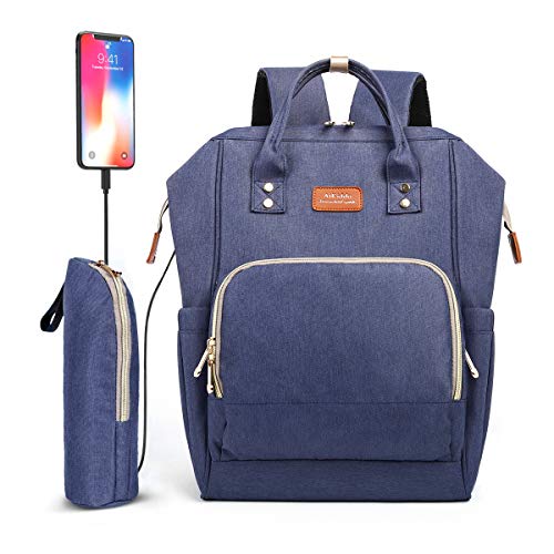 Zaino da viaggio per pannolini 26L con porta di ricarica USB (blu)
