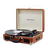 MUSITREND Record Player Portable Suitcase Turntable with Built-in Speakers, USB/SD Recorder, Rechargable Battery, Headphone Jack, RCA Line Out, Brown