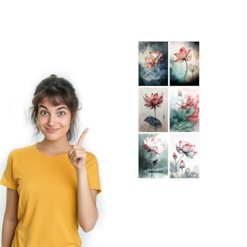 Image of SiddArtify Lotus Flower Wall Art Prints Set - Botanical Poster Decor for Living Room Bedroom Office - Set of 2-4x6 Inch - Board (Pack of 6) - Sticker (Pack of 6)