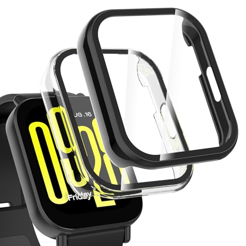 Hianjoo 2枚入り Xiaomi Redmi Watch 5 Active 対応 ケース 保護カバー+フィルム 一体型 Xiaomi Redmi Watch 5 Active 対応 カバー 保護フィルム PC素材のフレーム 全面保護 衝撃吸収 高感度