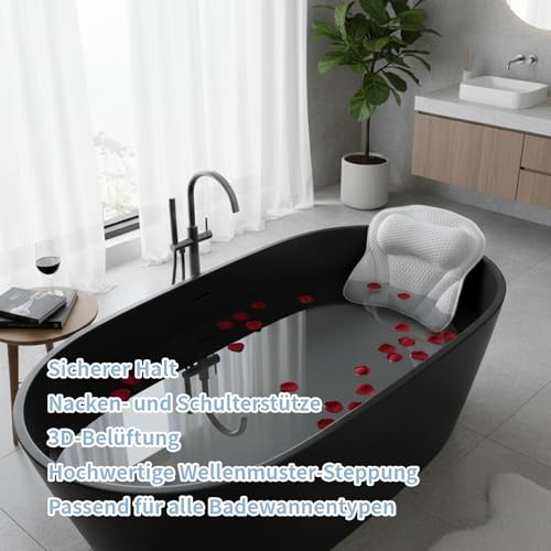 Badewannenkissen, Badekissen Für Badewanne Mit Ergonomischer Passform, Mittels 4D-Air-Mesh-Technologie, Nackenkissen Badewanne Zur Entspannung, Ideal Für Home Spa Und Muskelentspannung, Weiß
